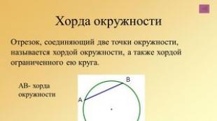 Mis on geomeetrias ringi akord, selle definitsioon ja omadused Kõik teoreemid ringide kohta